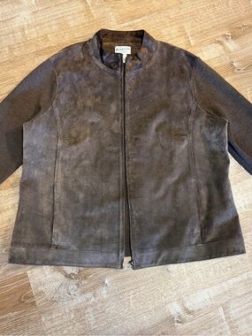 Pendleton 3X Brown Leather Front Merino Wool Zip Jacket Plus Size